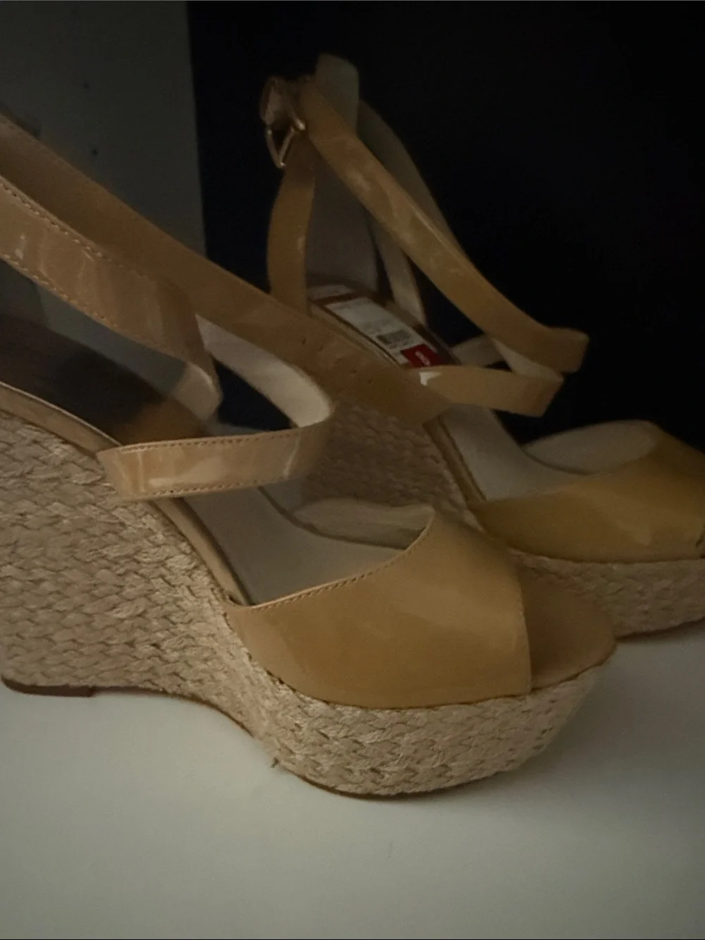 Michael Kors Tan Patent Leather Espadrille Wedge Sandals